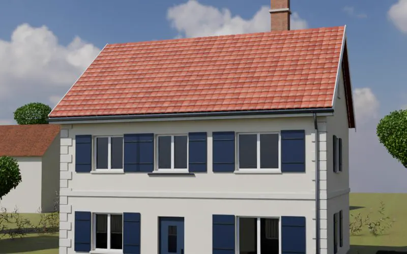 Illustration d'une maison avec façade ravalée et volets repeints